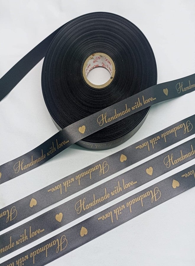 Mudrak Prints Handmade With Love Printed Satin Ribbon (Length: 30Mtr) (Width:0.75 Inch) (Black) - Image 3